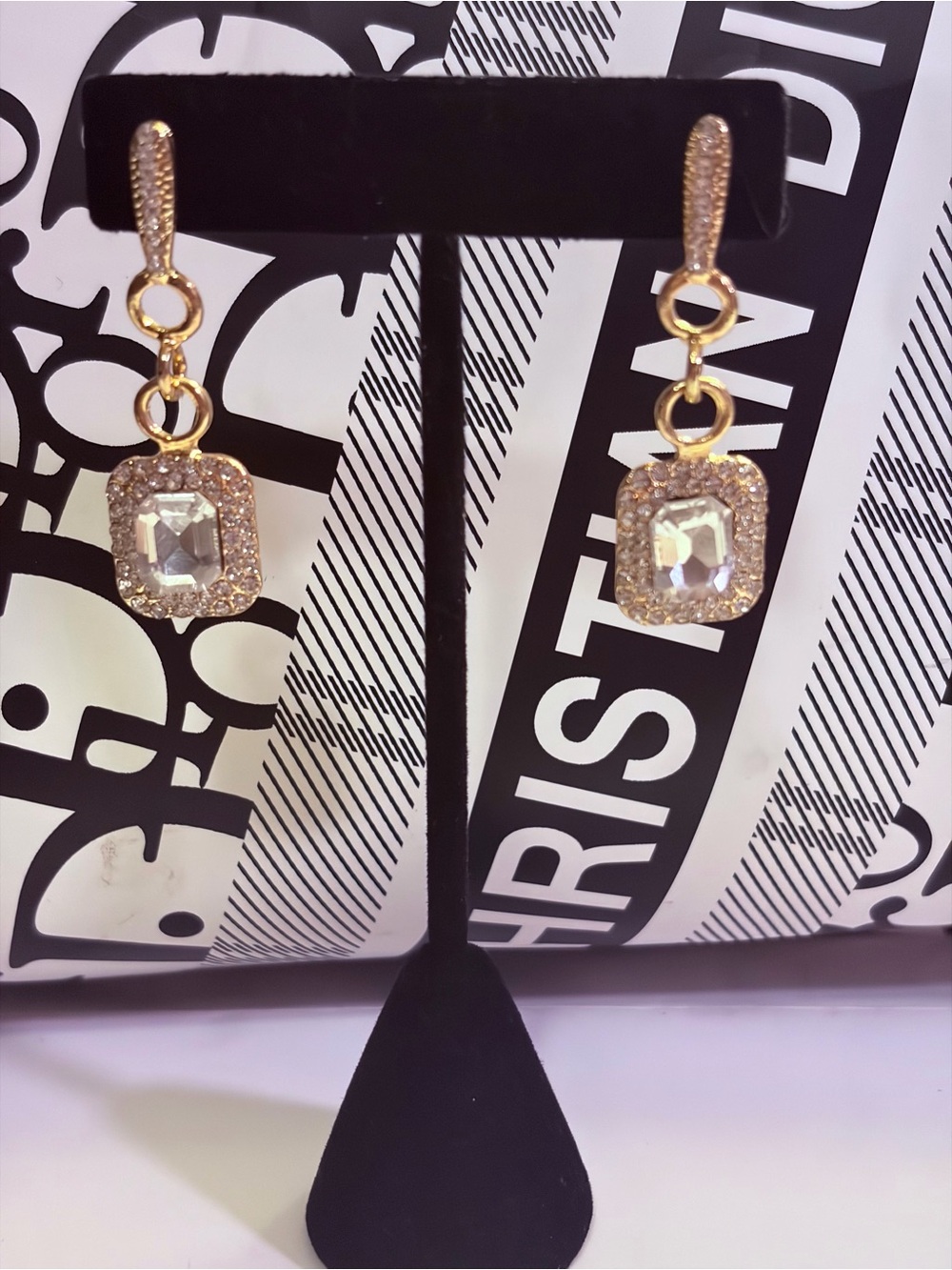 Gold-Tone Crystal Drop Earrings - Clear Crystal